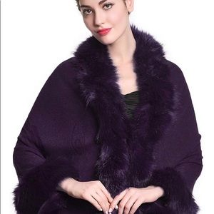 Purple wrap with faux fur trim NWOT